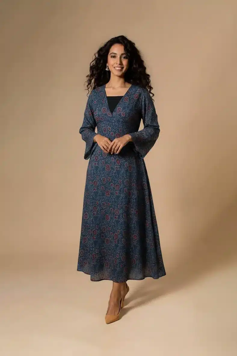 Blue Ajrakh festive dress