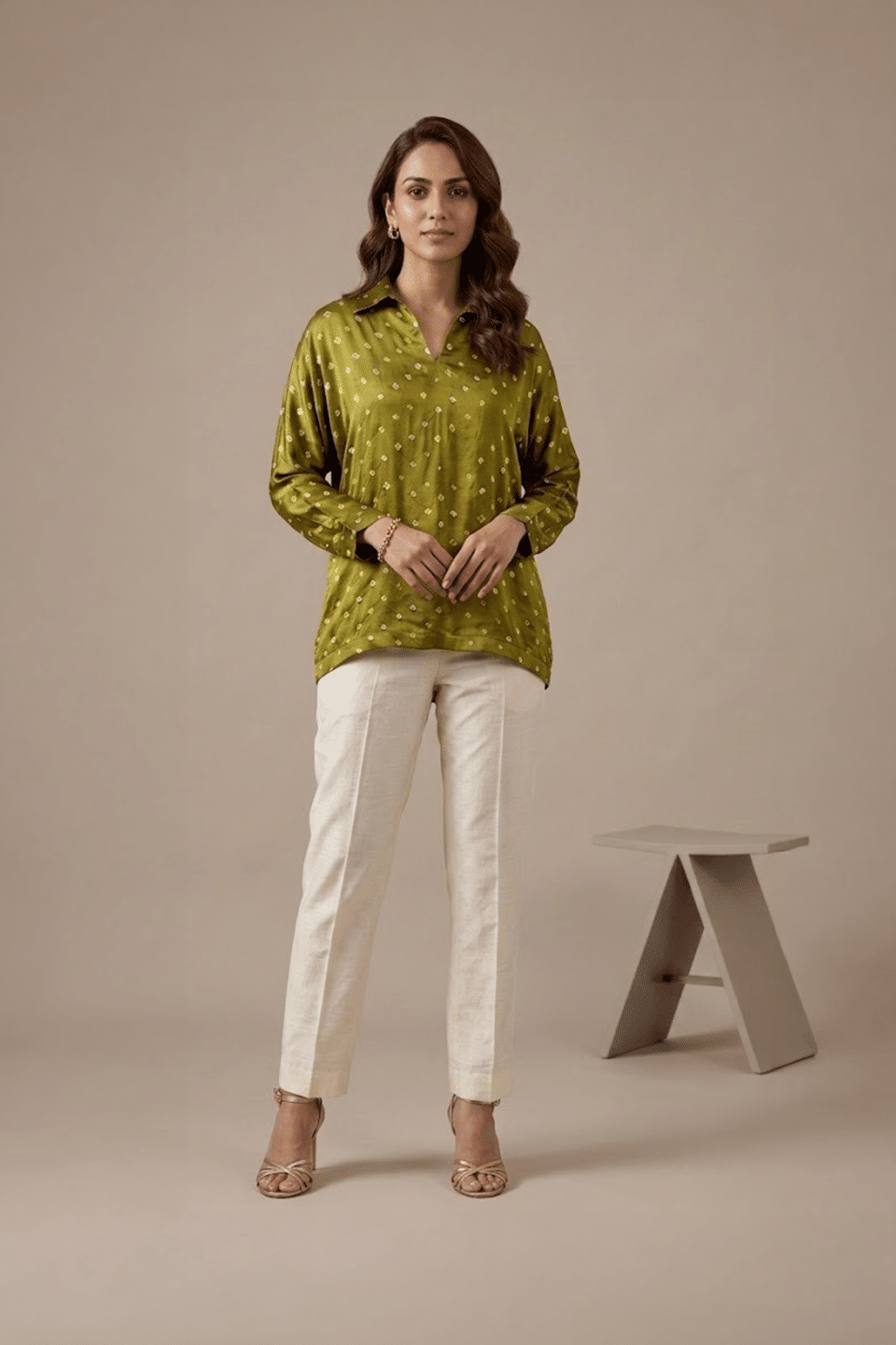 Modal Satin Bandhani Shirt Top
