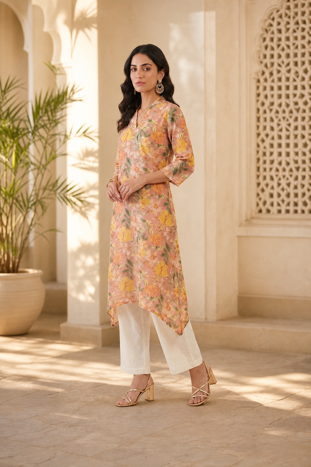 Peach custom-fit festive kurta set